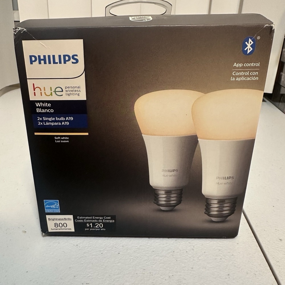 Philips Hue White Ambiance A19/E26 LED Smart Bulb, 800 Lumen, 7.5W (60W), 2-Pack
